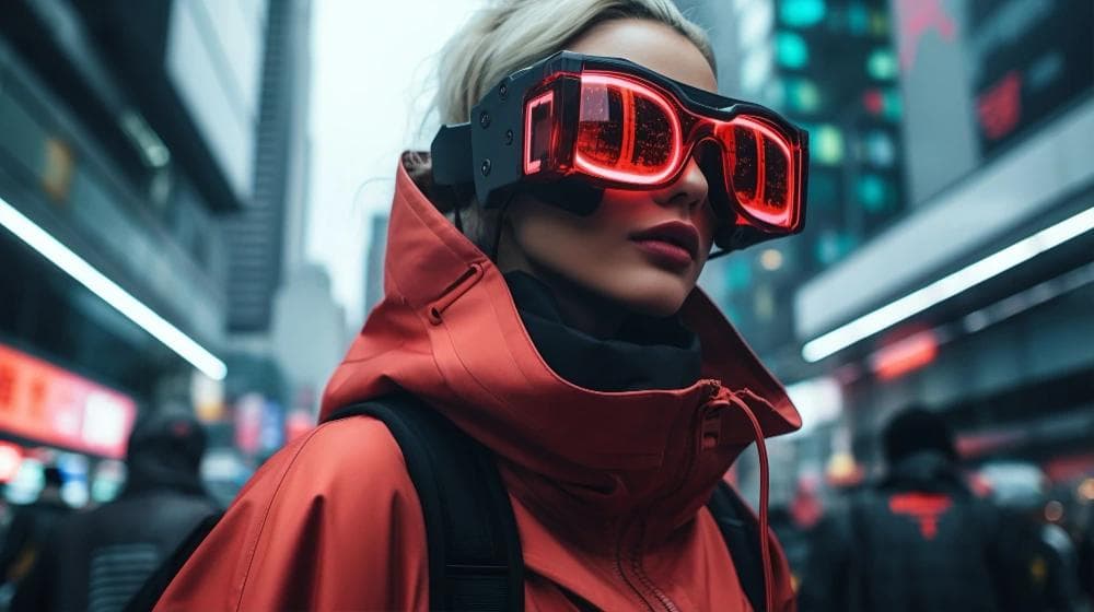 lady with futuristic red glasses